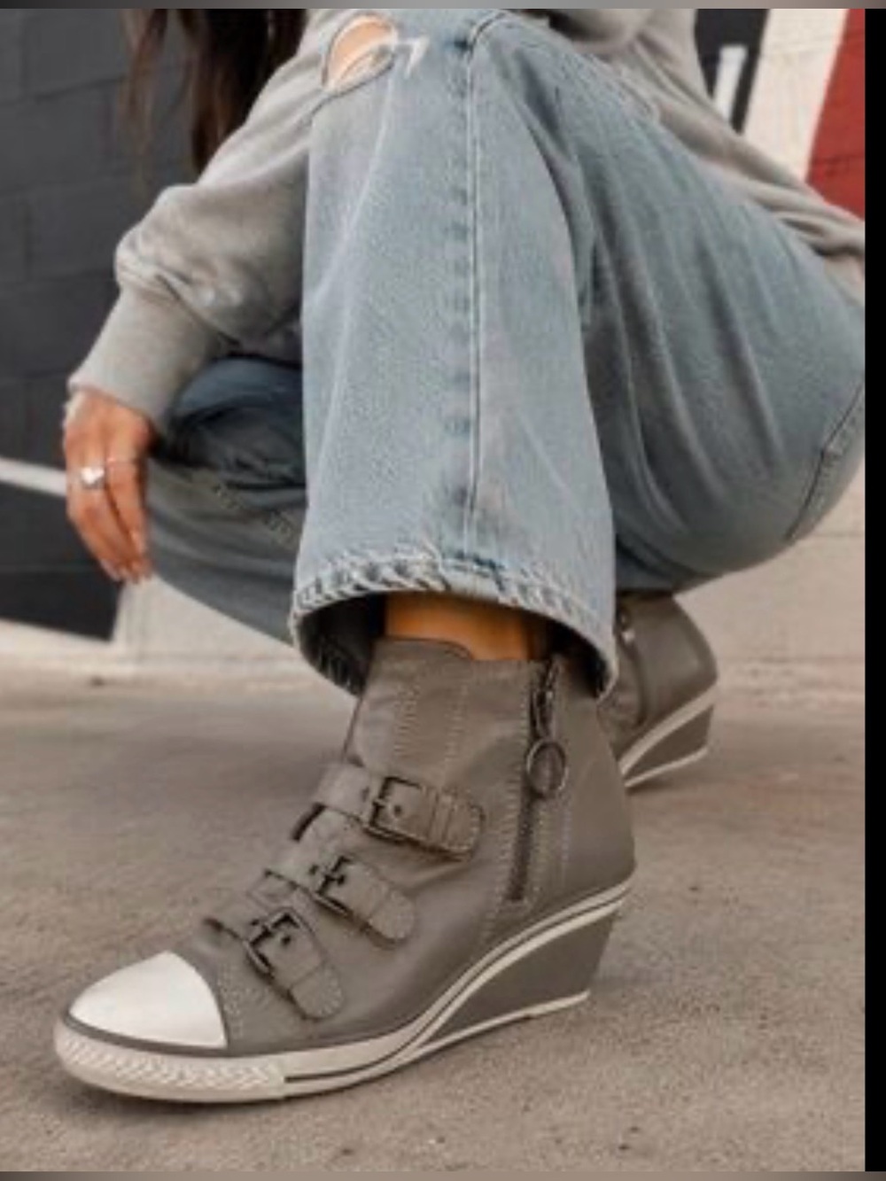 Ash Thelma Wedge High-Top Sneakers with Buckle Straps